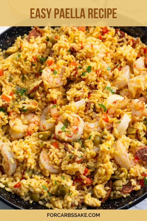 This easy paella recipe is no-less delicious, as it's filled with sweet shrimp, spicy chorizo, and salty olives. Purchase your shrimp already cleaned, and this dish is even easier to make. Chorizo Shrimp Recipes, Shrimp And Chorizo Recipes, Shrimp Paella Recipe, Shrimp Paella, Easy Paella, Sweet Shrimp, Chorizo Recipes, Paella Recipe, Kielbasa