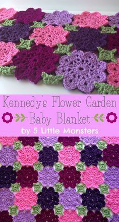 Kennedy's Flower Garden Crochet Baby Blanket. Free pattern. The motifs on this are about 6 inches wide and use the join as you go method so this blanket would go quick. Also has a link for a random color generator. Awesome Crochet Flower Afghan Pattern Free, Crochet Blanket With Flowers, Crochet Flower Blanket Granny Squares, Crochet Flower Afghan, Floral Crochet Blanket, Flower Crochet Blanket, Crochet Zig Zag, Garden Crochet, Crocheted Squares