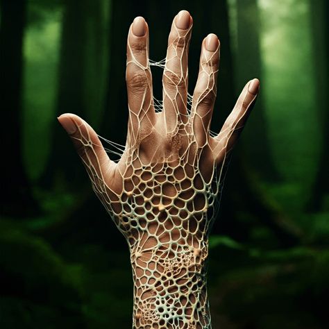 A hand covered in intricate, vein-like organic patterns visually represents nature’s interconnectedness and the concept of ecosystem health.  The intricate networks evoke neural pathways, symbolizing a connection between humanity and nature. Social Connection, Renewable Energy Resources, Neural Pathways, Neural Connections, Sustainable Supply Chain, Cell Tower, Organic Patterns, Energy Resources, Digital Literacy