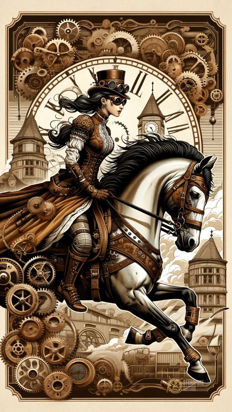 Adventurous journey through a fantastical world on a steampunk decorated equine companion. This woman with her horse understands how to live. Steampunk Horse Art, Horse Phone Wallpaper, Steampunk Horse, Woman And Horse, Steampunk Kids, Punk Symbols, Steampunk Printables, Steampunk Wallpaper, Steampunk Coloring