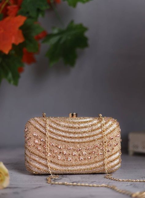 1950s Glamour, Bridal Bags, Bag With Embroidery, Rose Gold Clutch, Bridal Clutch Purse, Gold Clutch Purse, Wedding Evening Party, Bridal Bag, Gold Clutch