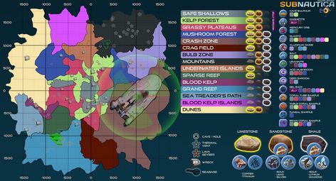 Subnautica map Subnautica Map, Subnautica Base, Subnautica Game, Subnautica Creatures, Subnautica Concept Art, Scandinavian Tattoo, Kelp Forest, Video Game Room Design, Titanfall