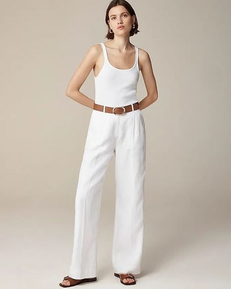 Shop 10 Viral J.Crew Items For Summer, According to an Editor | Who What Wear Wide Leg Pants White, Linen Blend Pants, Linen Color, Pants White, Silk Pants, Jcrew Women, Wool Pants, Summer Trends, Fashion Editor