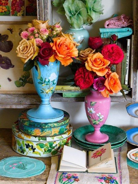 Cottagecore Homes, Charity Shop Finds, Vibrant Florals, Peonies And Hydrangeas, Maximalist Design, Decoupage Diy, Whimsical Home, Vintage Pitchers, Vase Arrangements