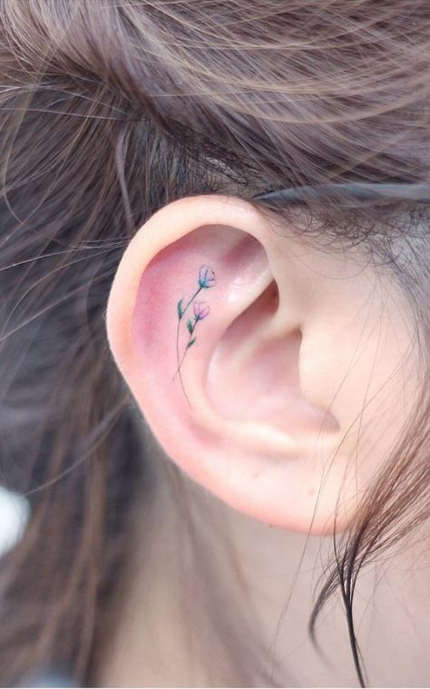 Helix ear tattoo ideas Ear Tats, Inner Ear Tattoo, Tattoo Ear, Grace Tattoos, Ear Tattoo Ideas, Foot Tattoos For Women, Tattoos For Women Flowers, Helix Ear, Small Flower Tattoos