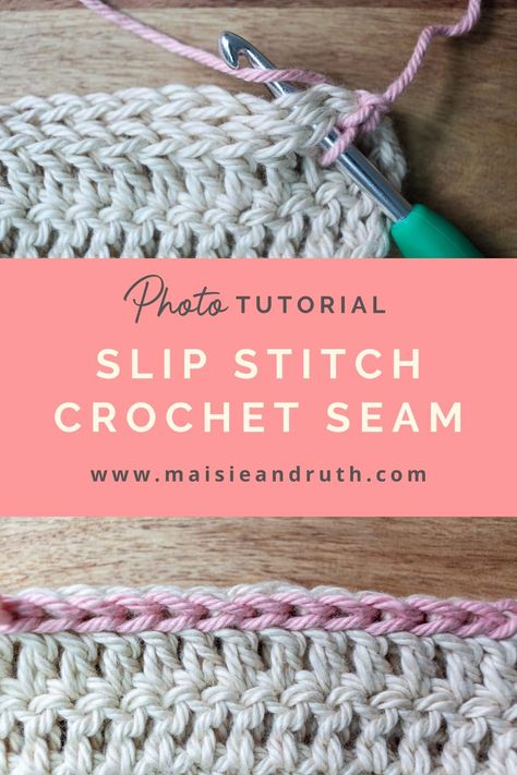 How To Crochet Seams Together, Slip Stitch Seam Crochet, Crochet Slip Stitch Join, Slip Stitch Joining Crochet, How To Join Crochet, How To Seam Crochet, Seaming Crochet Pieces, Slip Stitch Crochet Patterns, Sew Crochet Pieces Together