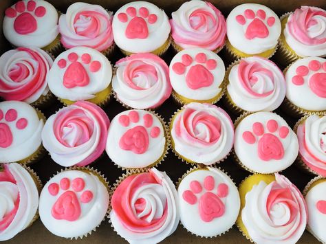 Puppy Theme Cupcakes, Lets Pawty Cake, Puppy Party Birthday Cake, Pink Dog Birthday Party, Puppy Birthday Cupcakes, Pink Puppy Birthday Party, Paw Print Cupcakes, Two Let The Dogs Out Party Girl, Pink Puppy Party