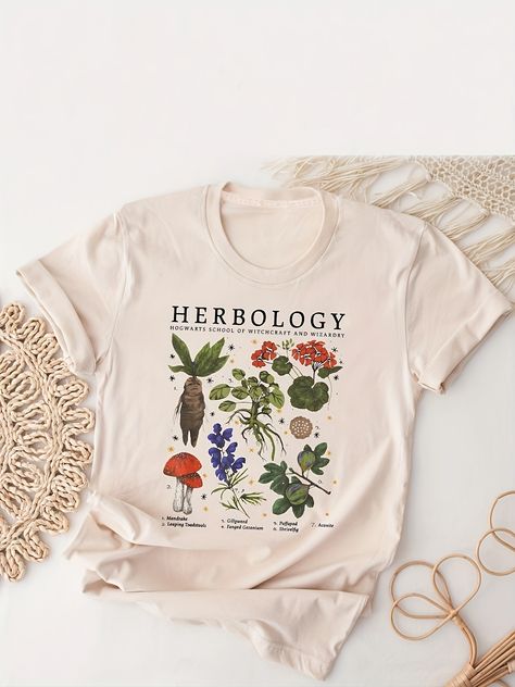 Herbology Shirt, Botanical Shirt, Plant Print, Plant Lover, Short Sleeve Top, Neck T Shirt, Sweat Shirt, Short Sleeves Tops, Casual Shirts