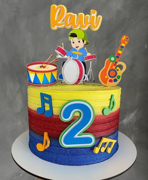 Musical Birthday Party, Bolo Musical, Music Birthday Party, Music Theme Birthday, Music For Toddlers, Music Cake, Family Cake, Drum Cake, Baby Boy First Birthday