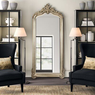 Give your outfit one last look before you head out the door with the help of this full-length mirror. It's made from wood and polyresin with a champagne silver finish for an antique appeal. Baroque-style details at the corners and top edge make this mirror a statement in any room it lives. It measures 87'' H x 38'' W, so you can see your whole outfit in just one glance. This mirror arrives with wall mounting hooks, but it works well leaning against your wall too. | Greyleigh™ Tressie Full Length Anthropologie Mirror, Style Baroque, Black And White Tiles, Wayfair Furniture, Length Mirror, Full Length Mirror, Kelly Clarkson, Large Mirror, White Tiles