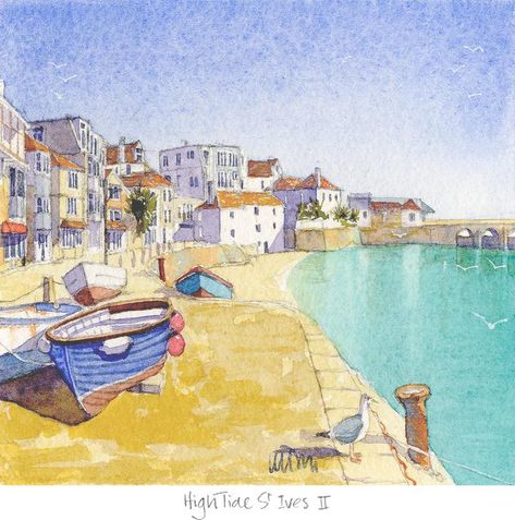 Nautical Prints, John Wilson, St Ives Cornwall, Travel Art Print, Watercolour Ink, Contemporary Traditional, Borders For Paper, Handmade Wall Art, Map Art Print