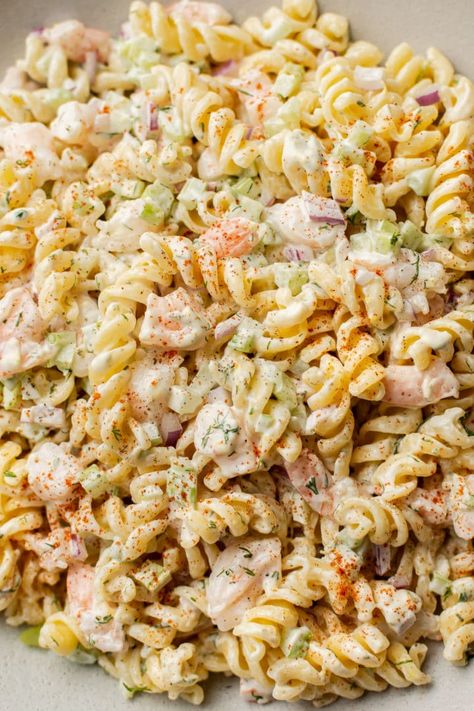 Cold Shrimp Pasta Salad, Lemon Dill Dressing, Seafood Pasta Salad Recipe, Cold Shrimp, Lemony Dressing, Spicy Shrimp Pasta, Pasta Salad Salmon, Citrus Shrimp, Boil Recipes