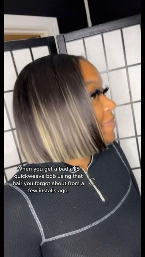 Bob Hairstyles Dark Hair, Hairstyles Dark Hair, Black With Blonde Highlights, Highlights Bob, Black Hair With Blonde Highlights, Blonde Highlights Bob, Weave Bob Hairstyles, E Girl Hair, Quick Weave Bob