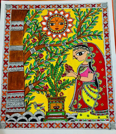 Madhubani Wedding, Madhubani Paintings Traditional, Mithila Painting, Jazz Cat, Warli Painting, Madhubani Paintings, Venice Painting, Indian Arts, Beautiful Flower Drawings