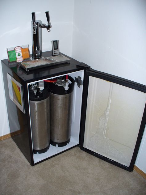 finished  Board: Man Cave Ideas #mancave #mancavedecor #mancaves #mancavestuff #mancavestyle #mancaveideas Bar With Kegerator, Diy Kegerator, Cubby Makeover, Kegerator Cabinet, Kegerator Diy, Fridge Diy, Beer Fridge, Beer Making, Home Brewing Beer