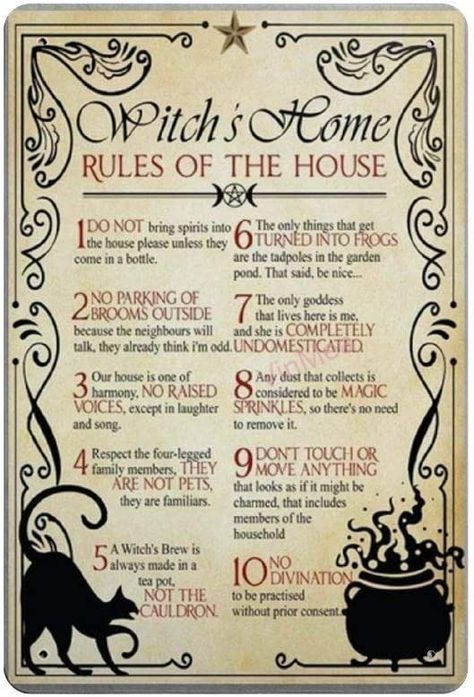 Cute sign for your witchy home around Halloween time Witch Rules, Rules Of The House, Shabby Chic Gifts, Witch Spirituality, Wiccan Spell Book, Halloween Wall Decor, Cheap Halloween, Witchcraft Spell Books, Witch Spell Book