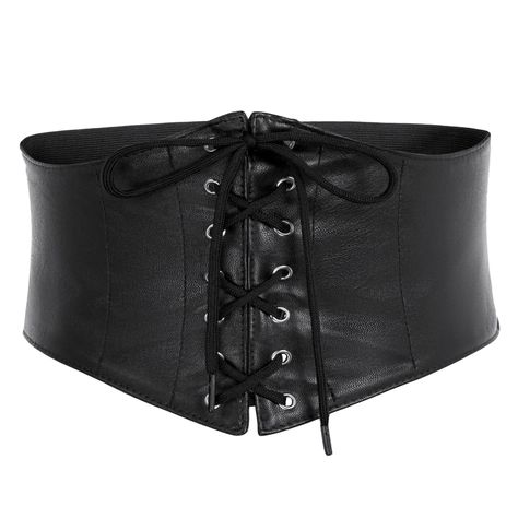 PRICES MAY VARY. [ High Stretchy Elastic ] Elastic Width: Front 12cm, Back 17cm. This stretchy belt has high elasticity and lace up front. It's comfy to wear. [ Faux Leather Fabric ] This cinch belt is made with faux leather. It is suitable for daily use and costume outfit. [ Easy to Wear ] Belt has snap button closure on the back and the snaps are easy to open and close. [ Shape Your Waist ] This waist belt is suitable for all body types, especially hourglass type customers. This waistband will Vintage Peasant Dress, Trad Goth Outfits, Pirate Corset, Belt For Dress, Cincher Belt, Pirate Outfit, Waist Cincher Corset, Plus Size Corset, Women Ties