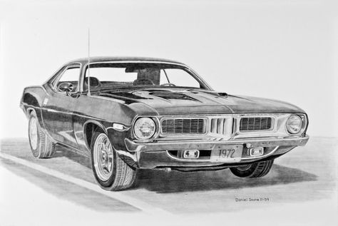 Car Drawing Pencil, Cool Car Drawings, Plymouth Barracuda, Grilling Gifts, Car Design Sketch, Car Illustration, Car Sketch, Old Car, Car Drawings