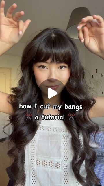 annie x3 on Instagram: "how I cut my bangs - a tutorial 🩷" Bang Tutorial Cut, How Cut Bangs Tutorials, Bangs How To Cut, Curtain Bangs Tutorial Cut, Bangs Tutorial Cut, Bangs Above Eyebrows, Styling Bangs Tutorial, Cut Bangs Tutorial, Split Bangs