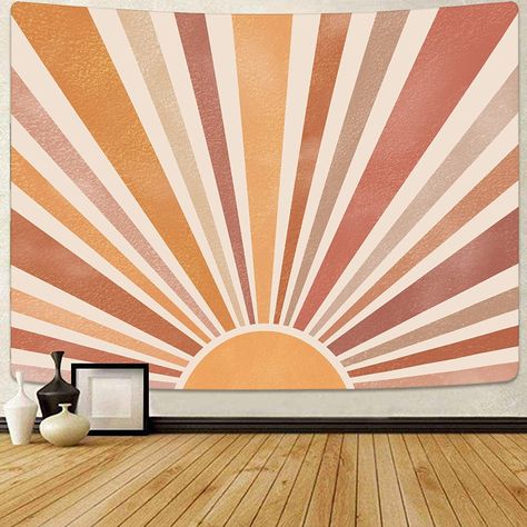 Aesthetic Classroom, Sun Tapestry, Boho Sunset, Trippy Wall, Retro Farmhouse, Boho Leaves, Living Room Dorm, Blue Orange White, Study Room Decor