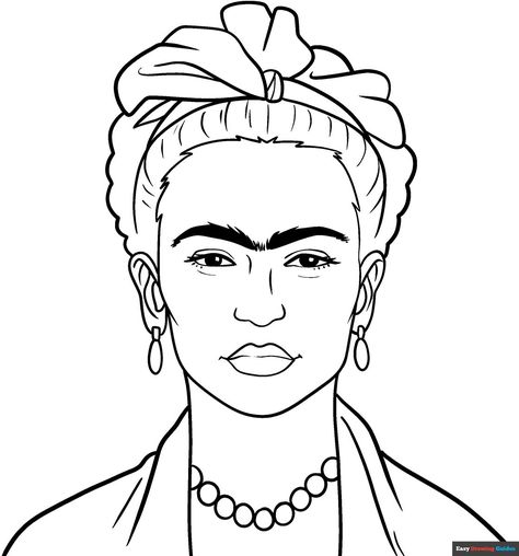 Free, printable Frida Kahlo coloring page for kids. Print it out or color it online. https://easydrawingguides.com/coloring-pages/frida-kahlo/ Frida Kahlo Coloring Page, Frida Kahlo Sketch, Frida Kahlo Black And White, Frida Kahlo Projects, Frida Kahlo Cartoon, Realistic Coloring Pages, Women Coloring Pages, Diy Drawings, Popular Cartoon Characters