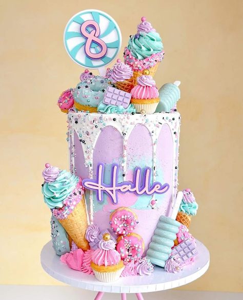 Cakesicle Tutorial, Sixth Birthday Cake, Number Topper, Daisy Cupcakes, Baked Donut, Candyland Cake, 8th Birthday Cake, Candy Birthday Cakes, Candy Land Birthday Party