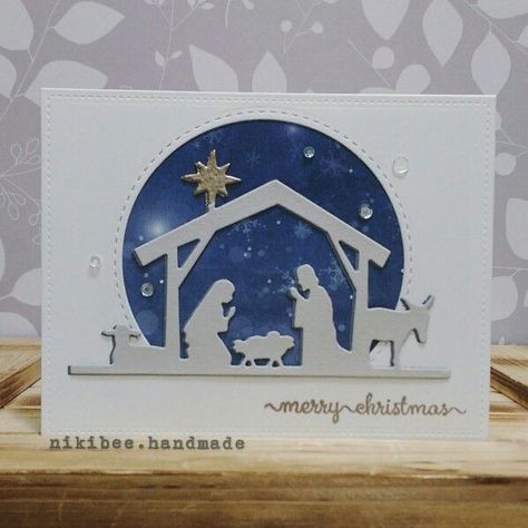 Christmas Cards With Nativity Scene, Nativity Scene Cards Diy, Nativity Cards, Nativity Christmas Cards, Die Cut Christmas Cards, Handcrafted Christmas Cards, Christian Christmas Cards, Stamped Christmas Cards, Religious Christmas Cards