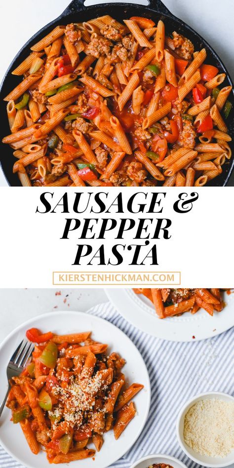 Sausage Pepper Pasta, Sausage And Pepper Pasta, Apartment Cooking, Red Sauce Pasta Recipe, Sausage And Peppers Pasta, Kielbasa Pasta, Fettuccine Recipe, Snack Sani, Sausage Pasta Recipes