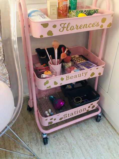 Makeup Storage Cart, Cottage Core Room Decor, Makeup Cart, Hair Room, Teenage Girl Room, Beauty Station, Dorm Organization, College Dorm Room Decor, Dorm Room Inspiration