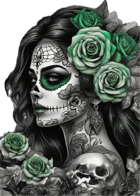 Mexican Sugar Skull Art Beautiful, Sugar Skull Art Painting, Day Of The Dead Girl Tattoo, Girly Skull Tattoos, Sugar Skull Art Drawing, Deer Skull Tattoos, Colorful Skull Art, Stickers On Instagram, Totem Tattoo