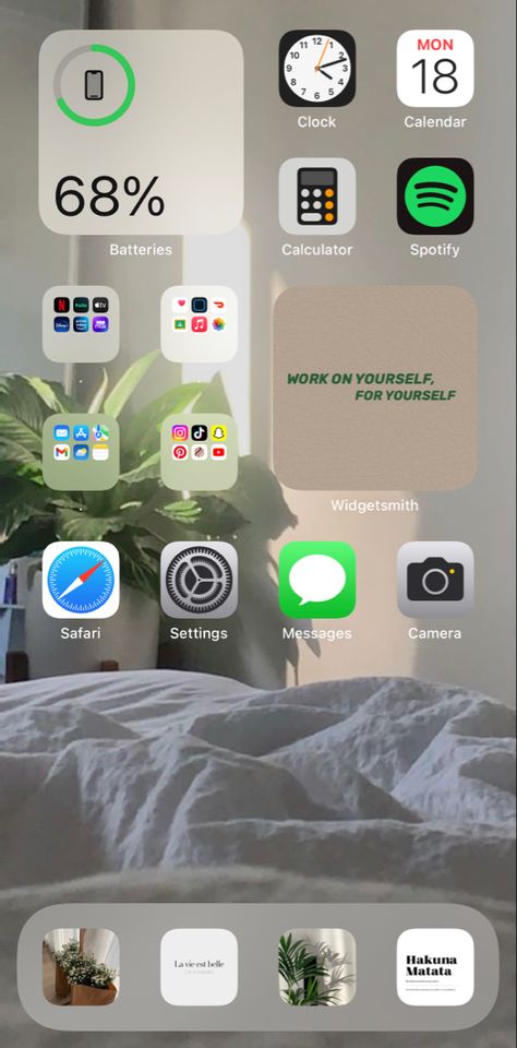 🪴🐚⛅️🌷 Clean Aesthetic Phone Layout, Clean Home Screen Layout, Iphone Home Screen Layout Productivity, Home Screen Organization Iphone Simple, Iphone Home Screen Layout Organized Simple, Minimalist Homescreen Ideas, Iphone App Layout Homescreen Simple, Iphone Organization Screens Ideas Simple, Pretty Phone Layout