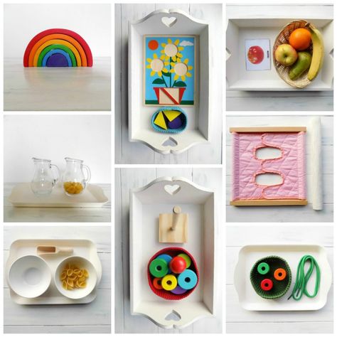 Montessori Work, Montessori Trays, Montessori Shelf, Montessori Art, Montessori Practical Life, Montessori Toddler Activities, Learning Games For Kids, Montessori Ideas, Wooden Rainbow