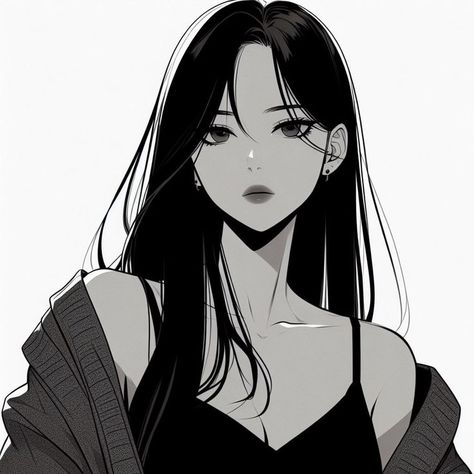 Black And White Anime Girlies, Anime Girlies Black Hair, Anime Girlies Pfp Black, Black Anime Girlies Pfp, Anime Girlies For Profile, Black Hair Anime Woman, Anime Pp, Anime Goth, Anime Girlies