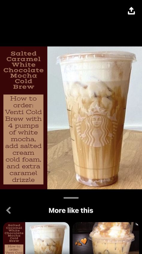 Starbucks Cold Brew, Chocolate With Caramel, Starbucks Secret, White Chocolate Mocha, Chocolate Mocha, White Hot Chocolate, White Mocha, Starbucks Secret Menu, Secret Menu