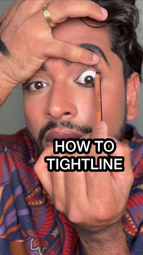 Aditya Madiraju | Easy way to apply eyeliner in the waterline! Smudge proof clean lines 👍🏽 @makeupforever Artist Color Pencil shade Whatever Black -... | Instagram How To Do Waterline Eyeliner, Waterline Eyeliner Tutorial, Easy Way To Apply Eyeliner, Waterline Eyeliner Looks, How To Put On Eyeliner, Black Waterline Makeup, Best Eyeliner For Tightlining, Tightlining Eyes, Diy Eyeliner