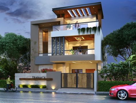 25 Feet Front Elevation Modern G+1, 25 Feet Front Elevation Modern, Modern House Elevation, 3d Power, Modern Elevation, Modern Minimalist House, House Outer Design, Small House Elevation, House Plans Mansion