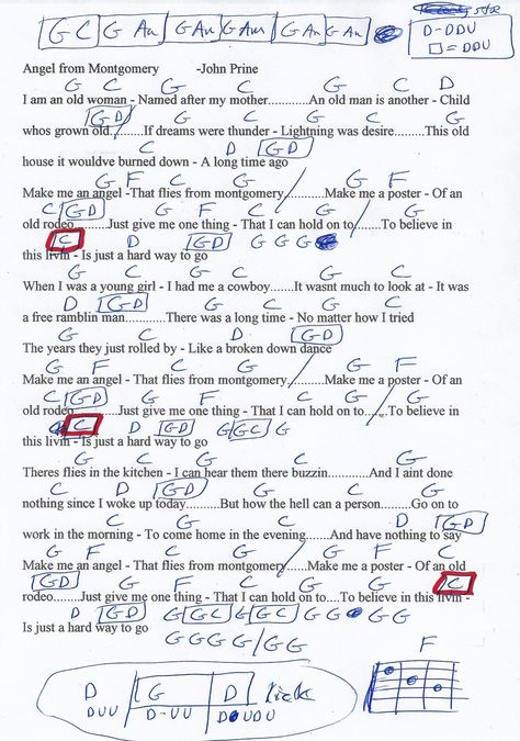 John Prine Tattoo, Angel From Montgomery, Song Chords, John Prine, Guitar Chords And Lyrics, G Major, Thunder And Lightning, Women Names, Guitar Chords