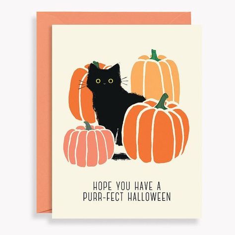 Send this cute card to a loved one to wish them a purr-fect Halloween! Features adorably illustrated black cat and pumpkins.Folded cardBlank insidePaired with matching envelopeDesigned by Paper Source Halloween Birthday Cards Funny, Halloween Cards For Kids In Hospital, October Birthday Card Ideas, Happy Halloween Cards Printable, Easy Halloween Cards To Make, Fall Cards Handmade Simple, Halloween Birthday Card Ideas, Fall Birthday Card Ideas, Halloween Birthday Cards Handmade