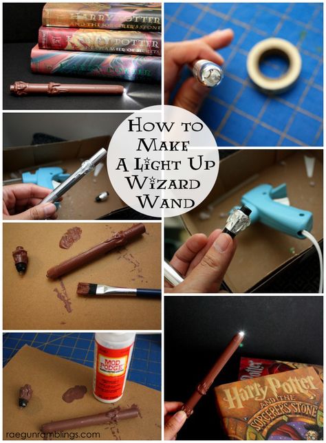 Step by step tutorial for a light up Harry Potter wand. Rae Gun Ramblings Diy Harry Potter Wands, Harry Potter Torte, Wand Tutorial, Diy Harry Potter Crafts, Harry Potter Wands, Harry Potter Items, Festa Harry Potter, Harry Potter Cosplay, Wizard Wand