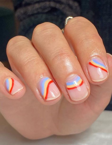 rainbow nails, colorful negative space nails, summer nail polish colors 2021, summer nails 2021, summer nails 2021, best nail color for beach vacation 2021, trending nail colors 2021, nail colours summer 2021, summer nail colors 2021, summer nail ideas Here Come The Son, Summer Nails 2022 Color Trends, 2022 Color Trends, Vacay Nails, Summer Nails 2022, Summer Nails Summer, Summer Nails 2023, Nail Polish Colors Summer, Beach Nail Designs