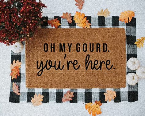 Outside Door Mats, Oh My Gourd, Fall Doormat, Halloween Door Mat, Fall Front Porch Decor, Front Porch Decor, Fall Front Porch, Funny Doormats, Fall Door