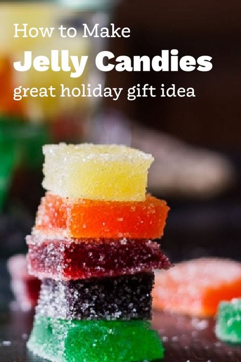 Make your own jelly candy at home. This easy DIY treat is a great gift at the holidays or any time you want a bit of homemade sweetness. Homemade Gum, Lego Insects, Jelly Candy Recipe, Gumdrop Recipe, Canna Recipes, Jelly Candies, Easy Christmas Candy, Gummies Candy, Recipes Kids Can Make