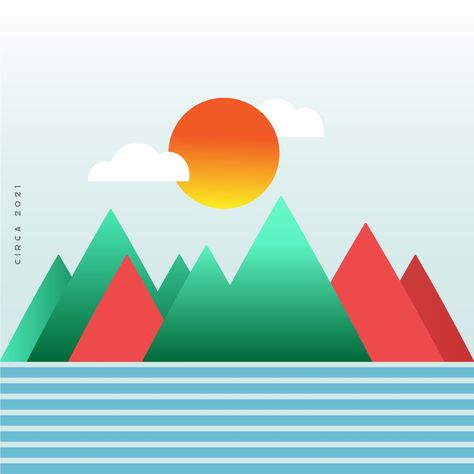 Sailboat Craft, Landscape Drawing Easy, Mural Inspiration, Geometric Landscape, Simple Landscape, Geometric Shapes Design, Geometric Shapes Art, Nature Drawing, Shape Art