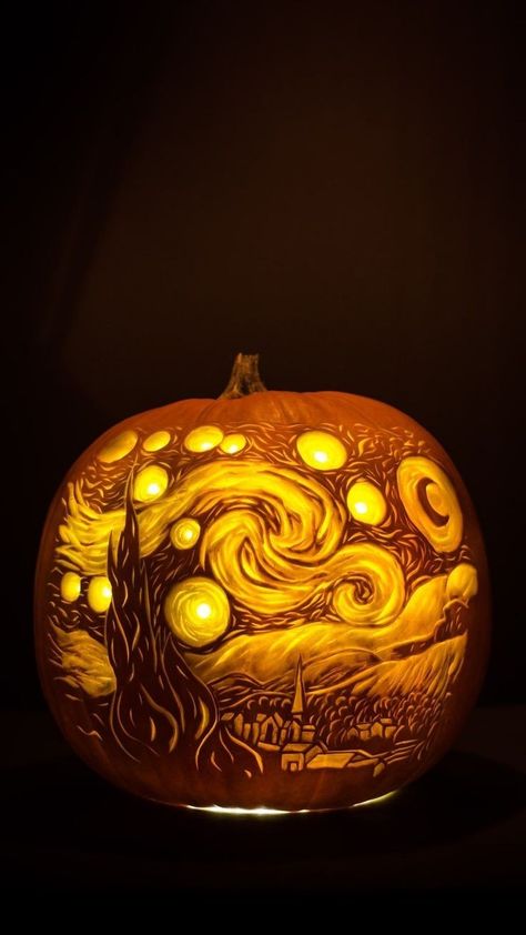 Pumpkin Carving Ideas, Carved Pumpkin, Carving Ideas, A Pumpkin, Pumpkin Carving, Pumpkins, Starry Night, Carving, Halloween