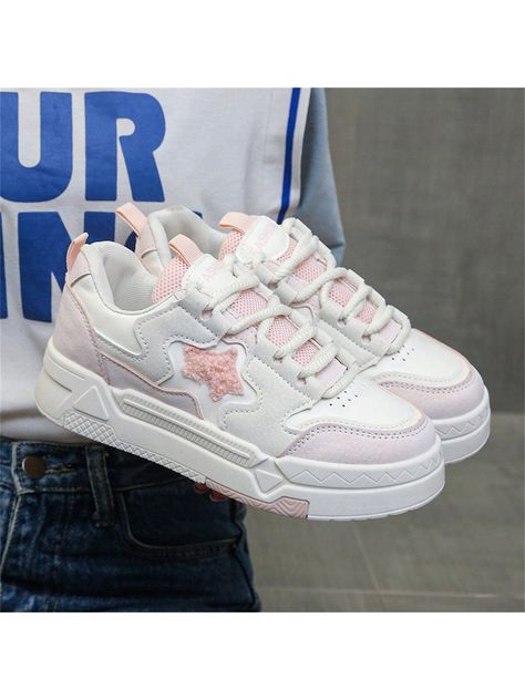 New Women Students Fashionable Casual Comfortable Sweet Stars Pattern Sneakers Pink    PU Leather Geometric,Plain,All Over Print   All Women Shoes, size features are:Bust: ,Length: ,Sleeve Length: Women Platform Sneakers, White Casual Shoes, Women Casual Shoes, Stars Pattern, Women Platform Shoes, White Shoes Women, Sport Shoes Women, Casual Sneakers Women, Casual Sport Shoes