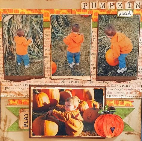 Pumpkin Patch Scrapbook Layouts Fall, Pumpkin Patch Scrapbook Pages, Pumpkin Patch Scrapbook Layouts, Scrapbook Baby Book Ideas, Fall Layout, Autumn Scrapbook, Fall Scrapbook Layouts, Scrapbooking Layouts Baby, Creative Memories Scrapbooking