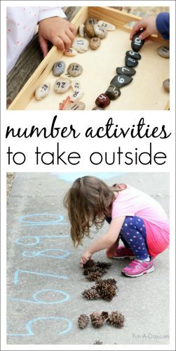 Easy and fun outdoor number activities for kids - explore numerals, counting, and one-to-one correspondence easily while enjoying the weather Outdoor Learning Activities, Numeracy Activities, Wooden Playground, Nature School, Outdoor Education, Number Activities, Educational Activities For Kids, Kids Exploring, Outdoor Classroom