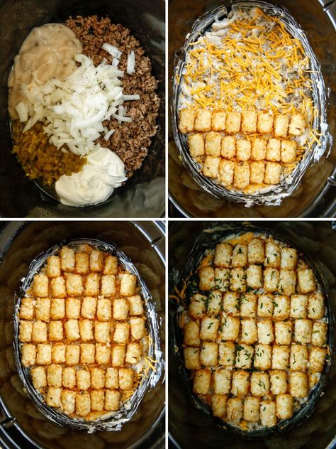 Tater Tot Casserole With Ground Beef Crock Pots, Crockpot Tater Tot Recipes, Slow Cooker Ground Beef And Potatoes, Cowboy Casserole Crockpot, Crockpot Beefy Potatoes Taco Casserole, Hamburger Tator Tot Casserole Crock Pot, Crockpot Meals With Ground Beef, Crockpot Recipes With Ground Beef, Slow Cooker Cowboy Potato Casserole