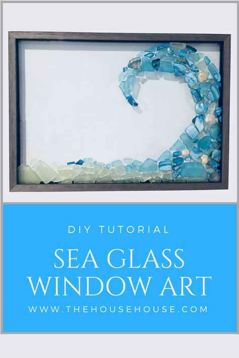 Click the link to see how I made this beautiful window art using sea glass! How To Make Resin Sea Glass Windows, Seaglass Window Art, Sea Glass Art On Glass, Sea Glass Mosaic Diy, How To Do Sea Glass Art, Resin On Glass Diy, Beach Window Art, Resin Beach Glass Art, See Glass Crafts