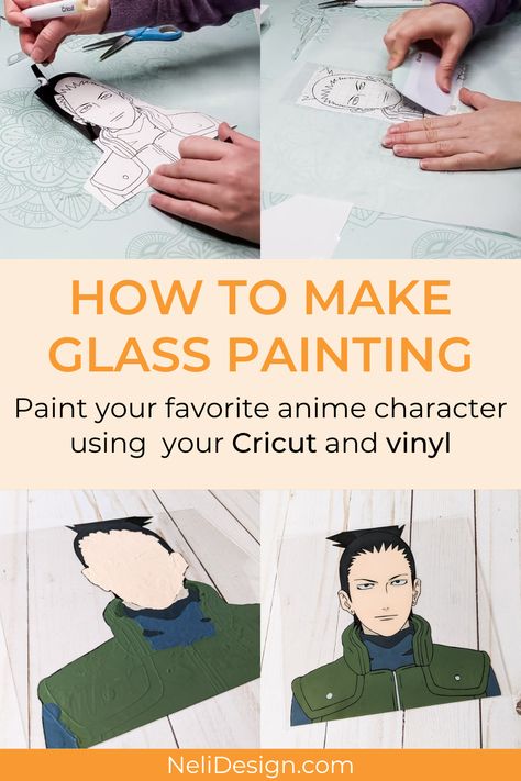 Follow this TikTok trend where people use this glass painting technique to paint their favorite anime characters like Naruto and Attach on Titan. But use your Cricut and adhesive vinyl to make the technique easier and better! This tutorial will show you how I use plexiglass or craft plastic with acrylic paint and vinyl to create this original craft/ home decor element. Cricut Anime Projects, Easy Glass Painting Ideas Anime, Anime Glass Painting Ideas, Anime Glass Art Painting, How To Glass Painting Anime, Painting On Glass Anime, Personalized Glassware, Anime Tutorial, Simple Line Drawings